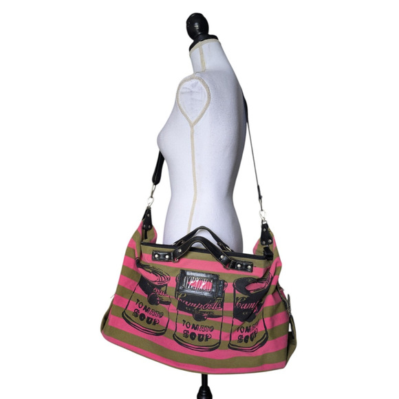 Andy Warhol x Loop Campbell Soup Pink Striped Large Duffel Bag Travel Pop Art - Picture 3 of 16